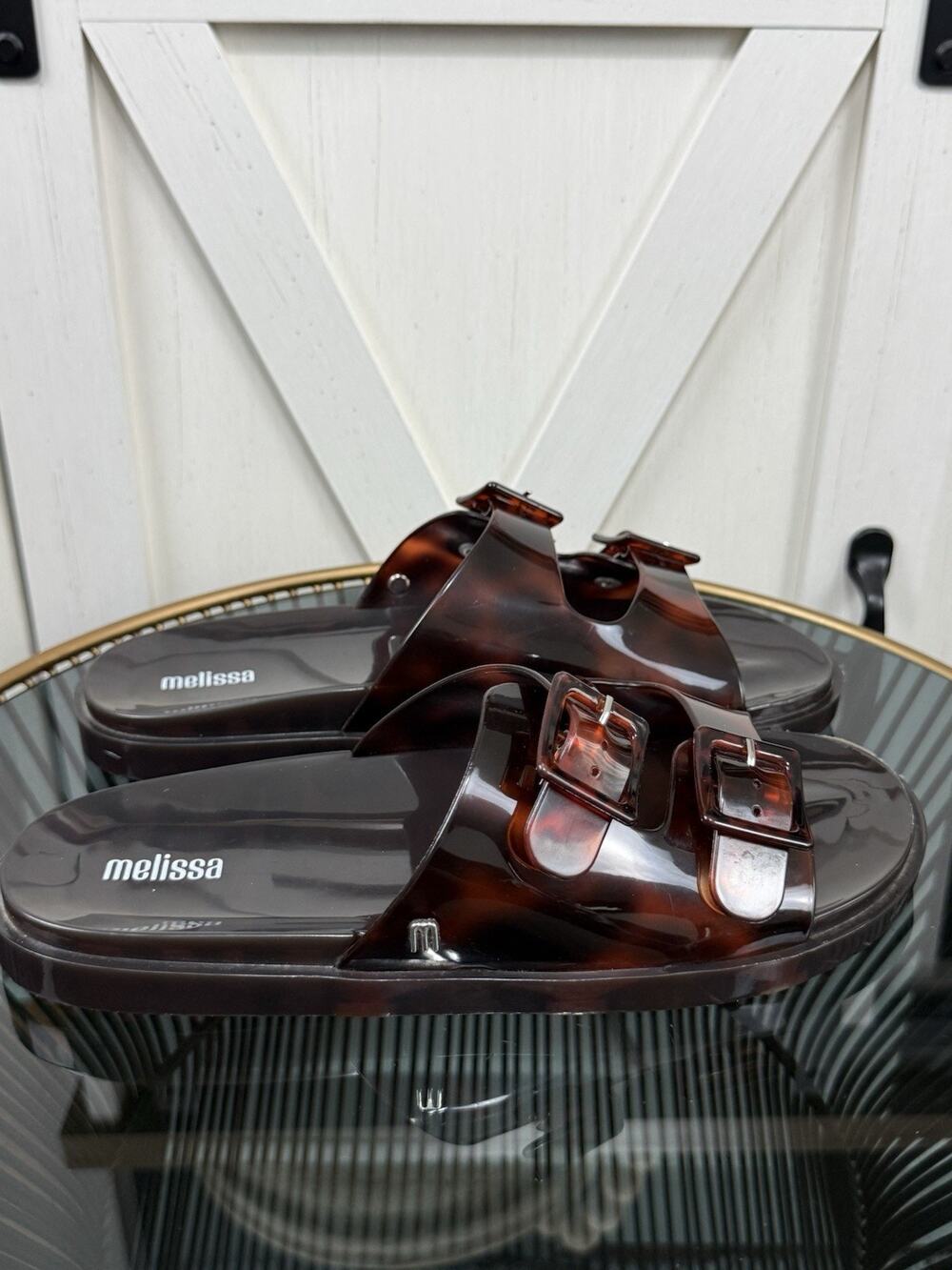 Melissa Women’s Size 7 Animal Print Double Strap Sandals Jelly Slip On Shoes
